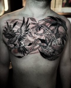 tatoueur saint etienne tattoo Corbeau Sablier